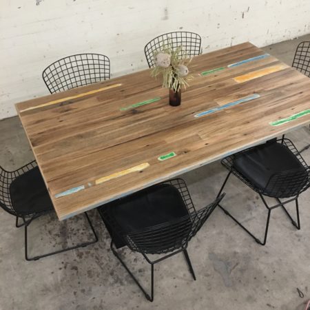 Recycled Timber Dining Table With Colour Accents