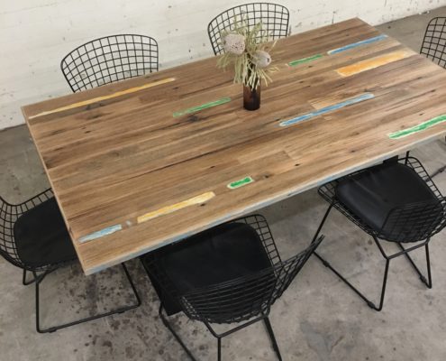 Recycled Timber Dining Table With Colour Accents